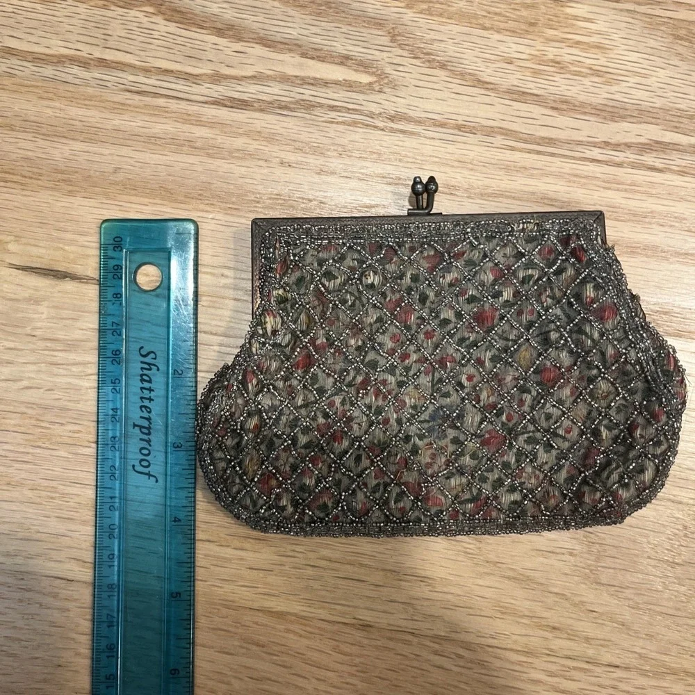 Vintage Beaded Clutch Handbag Evening Purse Floral Made In France